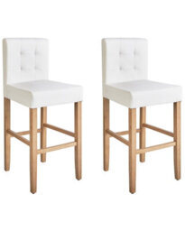 Wyld And Coco Set Of 2 Off-White Faux Leather Bar Stools With Tufted Backrest And Rubber Wood Frame - thumbnail 3