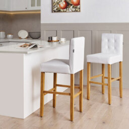 Wyld And Coco Set Of 2 Off-White Faux Leather Bar Stools With Tufted Backrest And Rubber Wood Frame - thumbnail 2