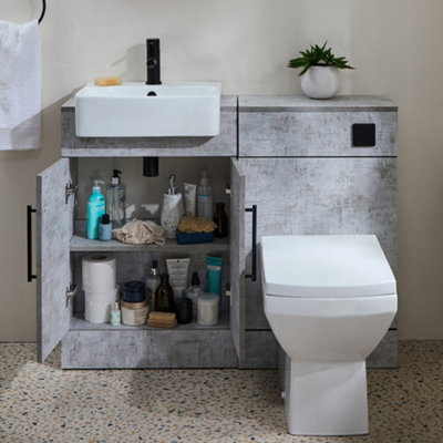 Homestylestore 1050mm Concrete Grey Bathroom Combination Vanity Wc Unit With Toilet And Black Bar Handle - image 1