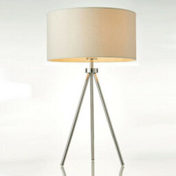 Modern Tripod Table Lamp Chrome & Ivory Shade Slim Metal Leg Bedside Desk Light - thumbnail 5