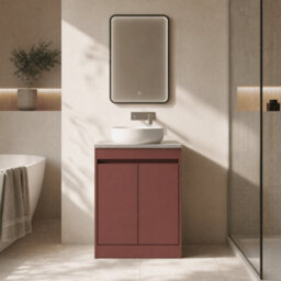 Balterley Chartley Contemporary Floor Standing 2 Door Vanity Unit With Bellato Grey Laminate Worktop, 600mm, Smoked Red - thumbnail 4