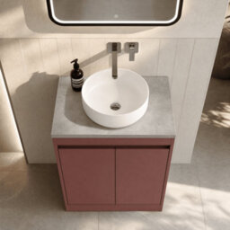 Balterley Chartley Contemporary Floor Standing 2 Door Vanity Unit With Bellato Grey Laminate Worktop, 600mm, Smoked Red - thumbnail 3