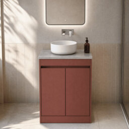 Balterley Chartley Contemporary Floor Standing 2 Door Vanity Unit With Bellato Grey Laminate Worktop, 600mm, Smoked Red - thumbnail 2