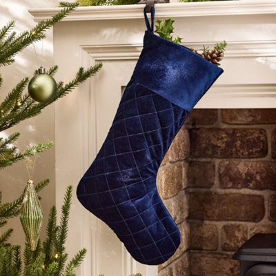 Dibor Traditional Harrington Quilted Blue Velvet Xmas Gift Decoration Christmas Stocking For Kids - image 1