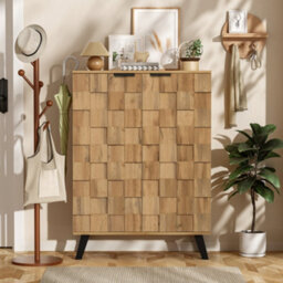 Matteo Modern 5-Compartment Shoe Cabinet With Soft-Close Doors, Wood Grain Finish - thumbnail 2