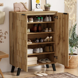 Matteo Modern 5-Compartment Shoe Cabinet With Soft-Close Doors, Wood Grain Finish - thumbnail 9