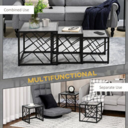Homcom Set Of 3 Nesting Coffee Tables Square End Tables W/ Metal Frame, Grey - thumbnail 6