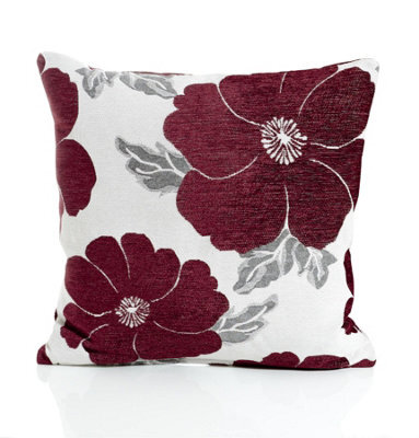 Luxury Living Poppy Luxury Floral Chenille Cushion Aubergine/grey - image 1