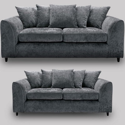 Luxury Dark Grey Soft Chenille 3+2 Seater Sofa Set - image 1