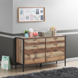 Timber Art Design Stretton Rustic Chest 6 Drawers Bedroom Living Room Storage Industrial Oak - thumbnail 1