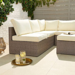 MMT Funiture Designs mmt Rattan Grey Garden Furniture L-Shaped Corner Sofa & Set - 4 Seater Plus Coffee Table/extra Stool - Cream Cushions - thumbnail 6