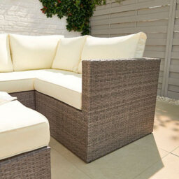 MMT Funiture Designs mmt Rattan Grey Garden Furniture L-Shaped Corner Sofa & Set - 4 Seater Plus Coffee Table/extra Stool - Cream Cushions - thumbnail 3