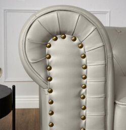 Bravich 1-Seater Chesterfield Arm Chair - Creamy Grey Faux Leather With Gold Studs, Removable Cushions & Wooden Feet - thumbnail 7