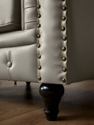 Bravich 1-Seater Chesterfield Arm Chair - Creamy Grey Faux Leather With Gold Studs, Removable Cushions & Wooden Feet - thumbnail 5