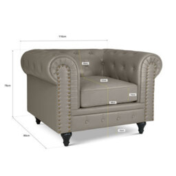 Bravich 1-Seater Chesterfield Arm Chair - Creamy Grey Faux Leather With Gold Studs, Removable Cushions & Wooden Feet - thumbnail 3