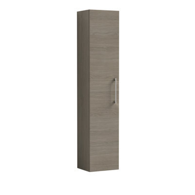 Balterley Bramshall Modern Bathroom 1 Soft Close Door Wall Hung Tall Storage Unit, Solace Oak With Handle, 300 mm - image 1