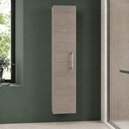 Balterley Bramshall Modern Bathroom 1 Soft Close Door Wall Hung Tall Storage Unit, Solace Oak With Handle, 300 mm - thumbnail 3