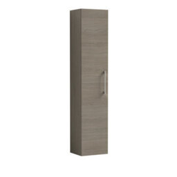 Balterley Bramshall Modern Bathroom 1 Soft Close Door Wall Hung Tall Storage Unit, Solace Oak With Handle, 300 mm