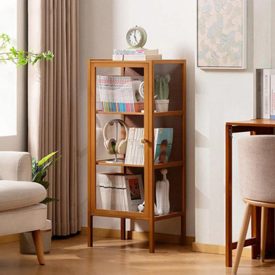 4-Tier Bamboo Home Storage Cabinet - Display Bookcase W/ Clear-Brown - image 1