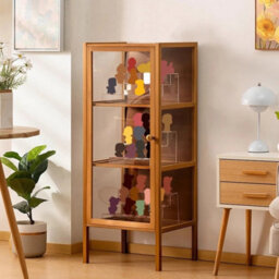 4-Tier Bamboo Home Storage Cabinet - Display Bookcase W/ Clear-Brown - thumbnail 5