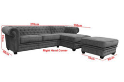Chesterfield Style Corner Sofa Venus Grey Fabric Right Hand Corner With Footstool - thumbnail 2