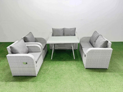 Fimous 6 Seater Rattan Garden Furniture Set Outdoor Love Sofa Set With Rectangular Dining Table Light Grey - image 1