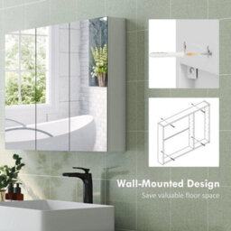 Bathroom Mirror Cabinet With 4 Adjustable Shelves, White - thumbnail 5
