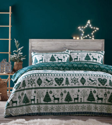 Portfolio Home Noel Teal Single Duvet Cover And Pillowcase
