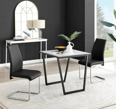 Furniturebox Uk Carson White Marble Effect Square Dining Table & 2 Black Lorenzo Chairs - image 1
