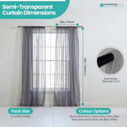 "Neel Blue Voile Curtains Slot Top, 2 Curtains, Grey - 56"" Width X 90"" Drop" - thumbnail 2