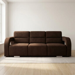 Upholstered Living Room Sofa Bed With Ottoman Foam Filling Wavy Springs Plastic Legs Wooden Frame Brown - thumbnail 3