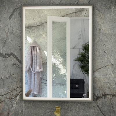 RAK Ceramics Rak Art Square 500X700mm Rectangular Illuminated Mirror, Brushed Nickel Frame, Touch Sensor, Demister, Ip44 - image 1