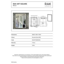 RAK Ceramics Rak Art Square 500X700mm Rectangular Illuminated Mirror, Brushed Nickel Frame, Touch Sensor, Demister, Ip44 - thumbnail 2