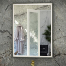 RAK Ceramics Rak Art Square 500X700mm Rectangular Illuminated Mirror, Brushed Nickel Frame, Touch Sensor, Demister, Ip44 - thumbnail 1
