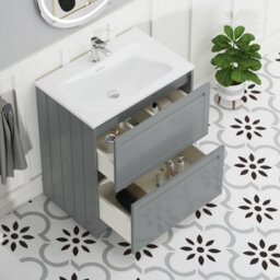Royal Bathrooms Elmore 700mm Traditional Floor Standing 2 Drawer Bathroom Vanity Unit With Matt Stone Basin Sink- Matt Pebble Grey - thumbnail 5