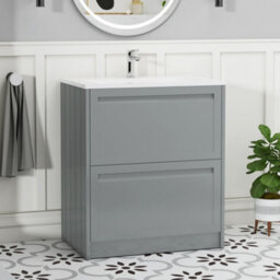 Royal Bathrooms Elmore 700mm Traditional Floor Standing 2 Drawer Bathroom Vanity Unit With Matt Stone Basin Sink- Matt Pebble Grey - thumbnail 1