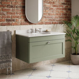 Balterley Swynnerton Traditional 1 Drawer Wall Hung Vanity Unit With Marble Basin, Satin Green, 800mm - thumbnail 2