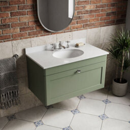 Balterley Swynnerton Traditional 1 Drawer Wall Hung Vanity Unit With Marble Basin, Satin Green, 800mm - thumbnail 3