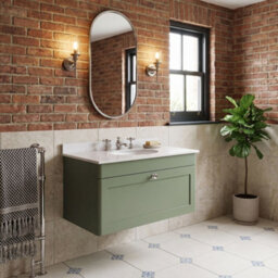 Balterley Swynnerton Traditional 1 Drawer Wall Hung Vanity Unit With Marble Basin, Satin Green, 800mm - thumbnail 4
