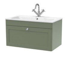 Balterley Swynnerton Traditional 1 Drawer Wall Hung Vanity Unit With Stone Basin, Satin Green, 800mm