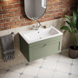 Balterley Swynnerton Traditional 1 Drawer Wall Hung Vanity Unit With Stone Basin, Satin Green, 800mm - thumbnail 3