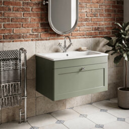 Balterley Swynnerton Traditional 1 Drawer Wall Hung Vanity Unit With Stone Basin, Satin Green, 800mm - thumbnail 2