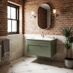 Balterley Swynnerton Traditional 1 Drawer Wall Hung Vanity Unit With Stone Basin, Satin Green, 800mm - thumbnail 4