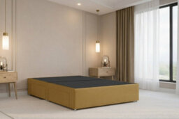 "Chester & Oakley Beds Chester & Oakley Lorenzo Mustard Plush Divan Bed Base No Drawers With 26"" Strutted Headboard 4'6 Double" - thumbnail 3