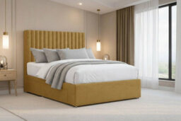 "Chester & Oakley Beds Chester & Oakley Lorenzo Mustard Plush Divan Bed Base No Drawers With 26"" Strutted Headboard 4'6 Double" - thumbnail 2