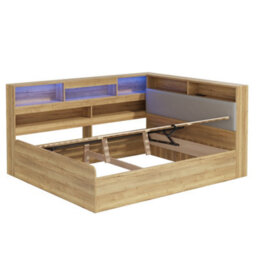 Modernluxe 4Ft6 Double Bed, 135X190 Cm, Daybed, Ottoman Bed, Wooden Bed, With Usb Charging Station & Led Lighting, Natural Color - thumbnail 9
