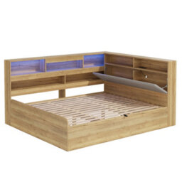 Modernluxe 4Ft6 Double Bed, 135X190 Cm, Daybed, Ottoman Bed, Wooden Bed, With Usb Charging Station & Led Lighting, Natural Color - thumbnail 8