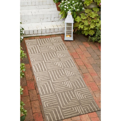 Melrose Eden Patches Taupe Stripes Indoor Outdoor Area Runner Rug 3mm Pile Height - 67/200Cm - image 1