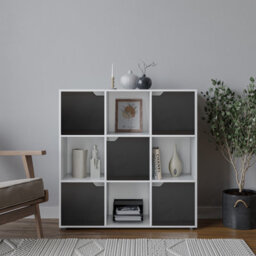 Urbn-Living White, Black - 9-Cube Shelving Unit With Wooden Doors - thumbnail 3