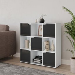 Urbn-Living White, Black - 9-Cube Shelving Unit With Wooden Doors - thumbnail 2